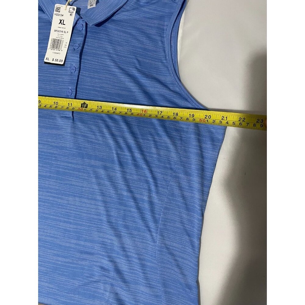 Adidas Polo Shirt Womens XL Sleeveless 4 Way Stretch Breathable Space Dye Blue - Picture 16 of 16